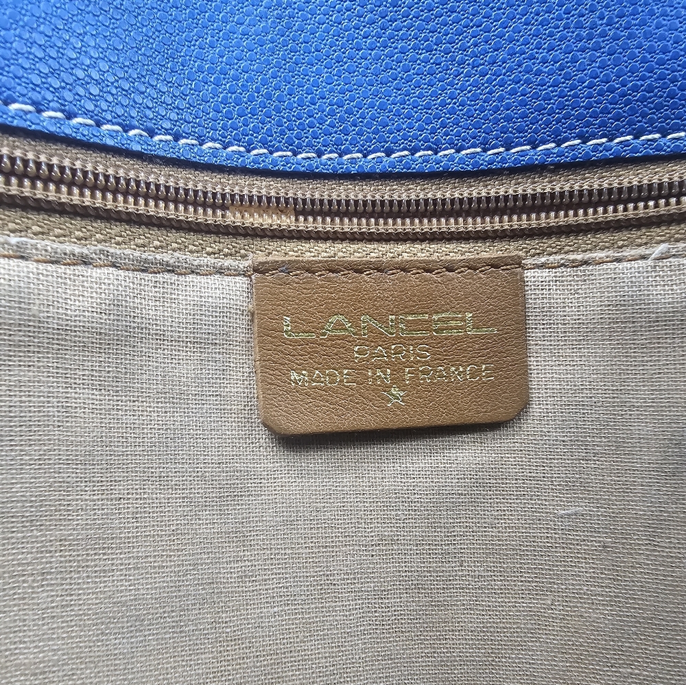 LANCEL Vintage Blue Coated Textured Leather Tan Cartable Messenger Crossbody Bag - Picture 17 of 17
